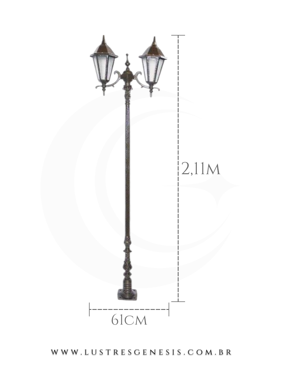Poste de Iluminação externa Clássico Retro 2,11m estrutura robusta em alumínio fundido para jardim e fachada